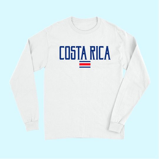 Costa Rica Flag Vintage Blue Text Long Sleeves
