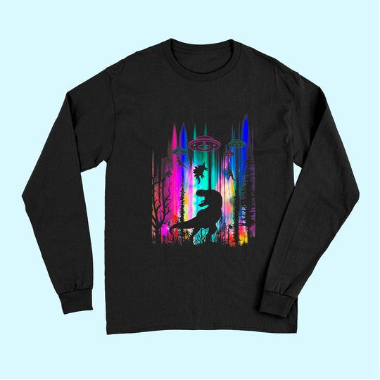 Alien UFO T Rex Abduction Colorful Forest Long Sleeves
