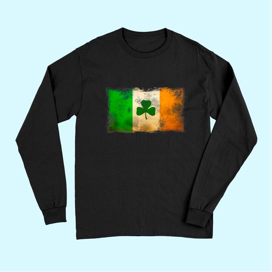 Distressed Ireland Flag Shamrock Vintage Irish Flags Long Sleeves