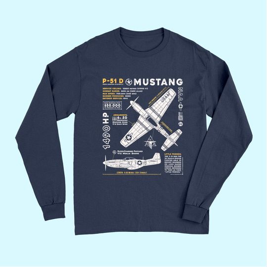 P-51 Mustang North American Aviation Vintage Fighter PlaneLong Sleeves