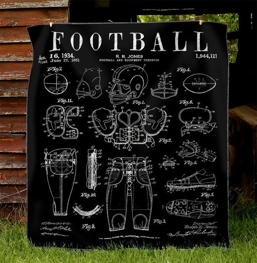 Football Old Vintage Patent Drawing Quilt