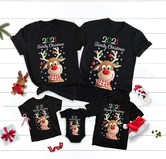 Christmas Reindeer Family Matching T Shirts