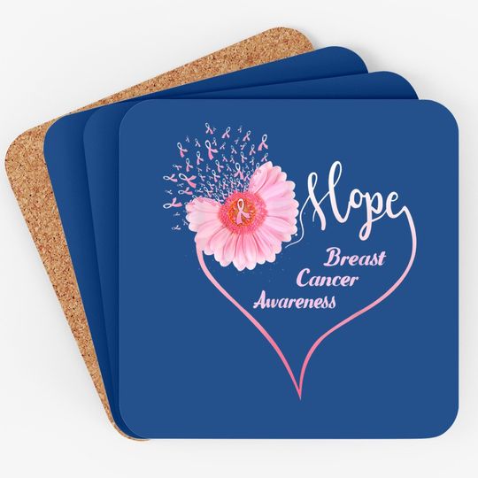 Faith Hope Love Heart Breast Cancer Awareness Pink Daisy Coaster