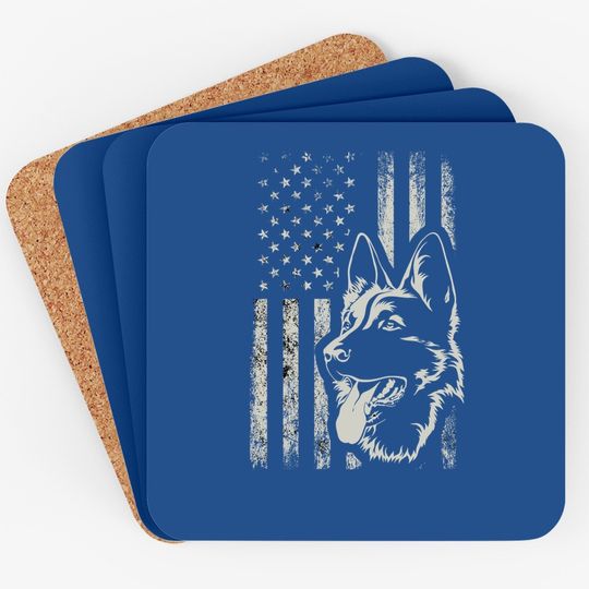 Patriotic German Shepherd American Flag Dog Coaster