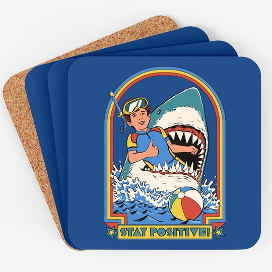 Stay Positive Shark Attack Vintage Retro Comedy Funny Coaster