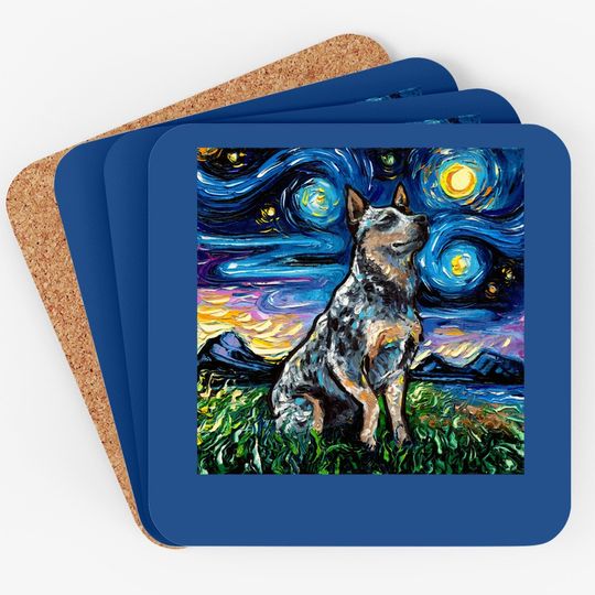 Blue Heeler Starry Night Australian Cattle Dog Art Coaster