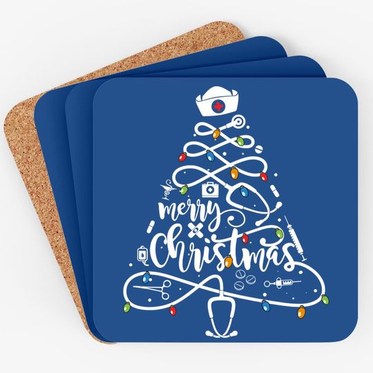 Merry Christmas Nurse Tree Lights Pajamas Coaster