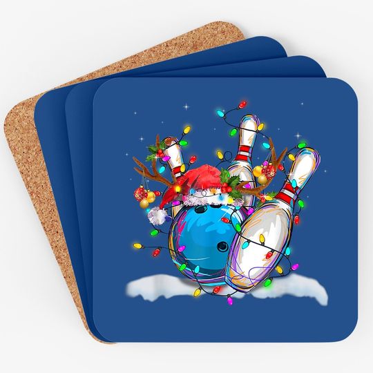 Funny Bowling Christmas Santa Hat Reindeer Light Pajama Coaster