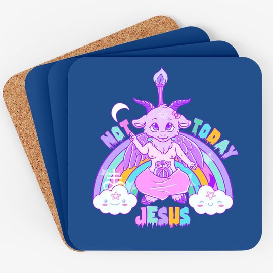 Not Today Jesus Kawaii Pastel Atheist Satan Coaster