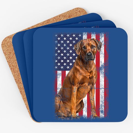 Rhodesian Ridgeback Dog American Flag Vintage Coaster