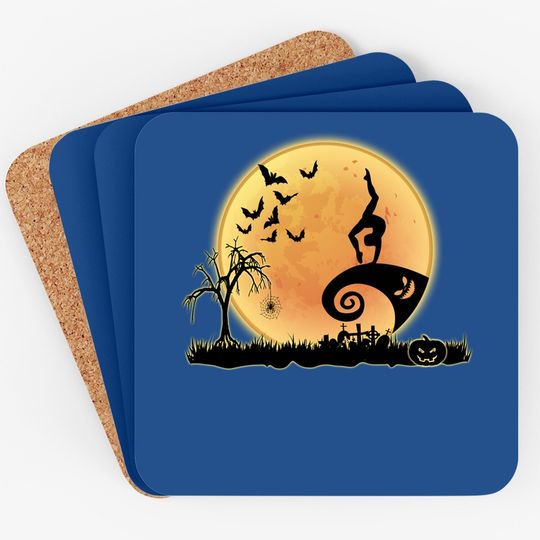 Gymnastics Athlete And Moon Silhouette Funny Halloween Premium Coaster