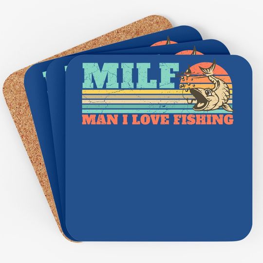 Milf Man I Love Fishing Retro Vintage Sunset Funny Fishing Gift Classic Coaster