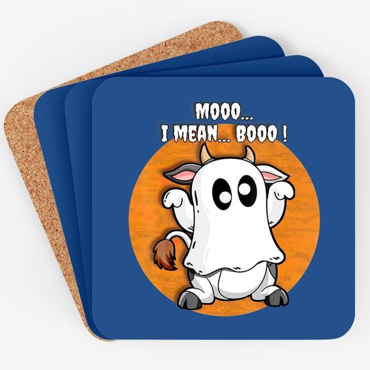 Ghost Cow Moo I Mean Boo Pumpkin Halloween Coaster