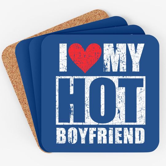 I Love My Hot Boyfriend Retro Coaster
