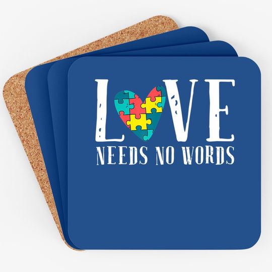 Love Needs No Words Support Autism Awareness Puzzle Coaster