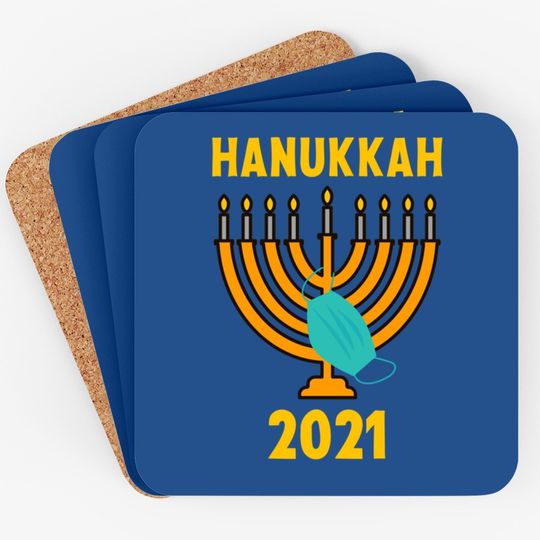Happy Hanukkah 2021 Jewish Menorah Wearing Face Mask Coaster