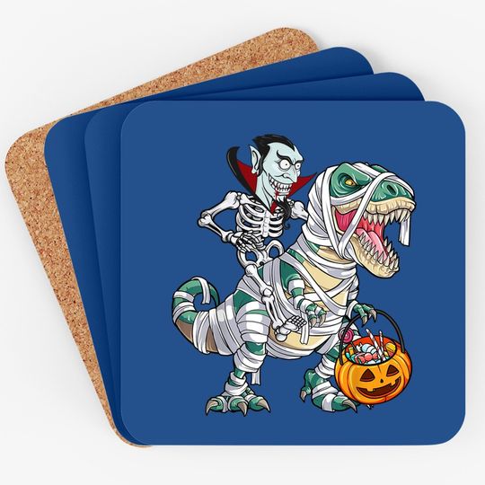 Skeleton Riding Mummy Dinosaur T-rex Halloween Dracula Coaster