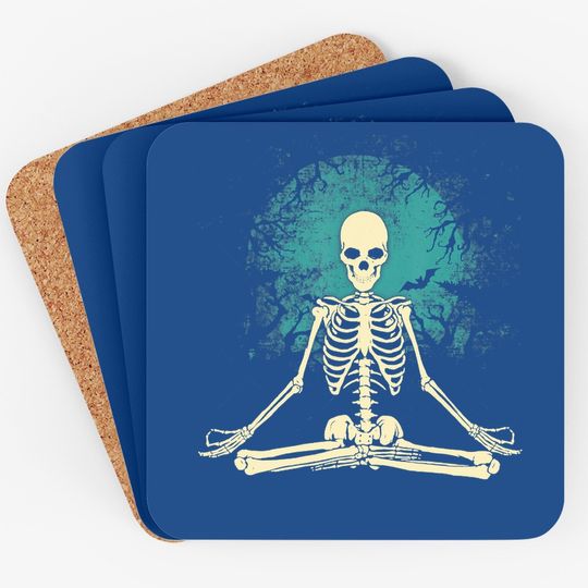 Meditating Skeleton Yoga Halloween Moon Costume Coaster
