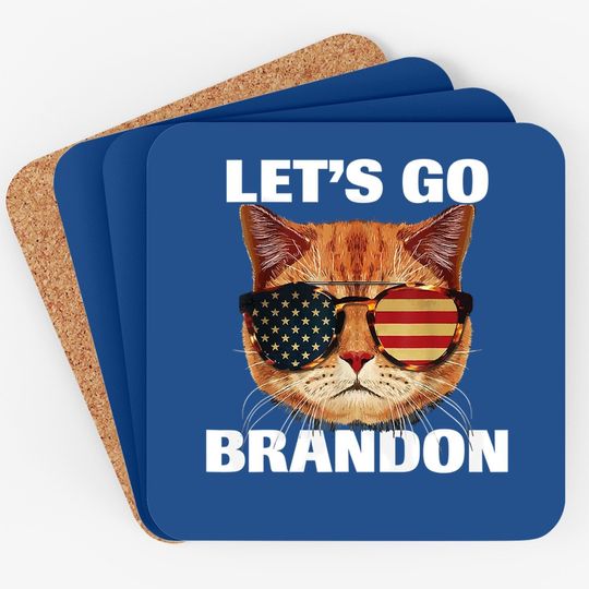Let's Go Brandon Cat Us Sunglasses Coaster