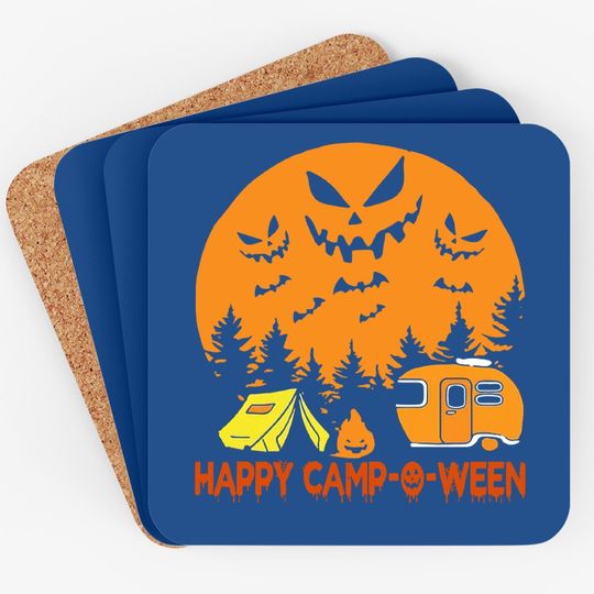 Happy Camp-o-ween Halloween Camping Camper Coaster
