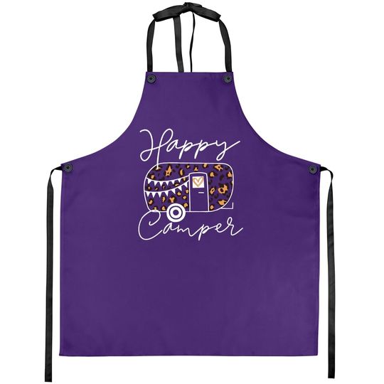 Leopard Truck Happy Camper Apron For Funny Animal Graphic Mountain Camping Apron Summer Casual Hiking Trip Apron