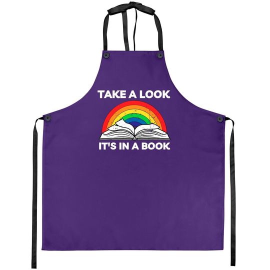 Take A Look It's In A Book Reading Vintage Retro Rainbow Apron