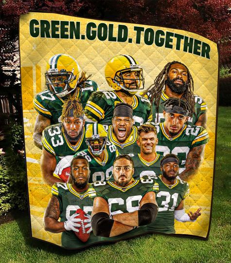 Green Gold Together Football Quilt