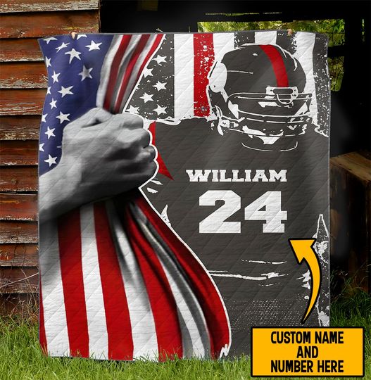 American Flag Football Costum Name Quilt