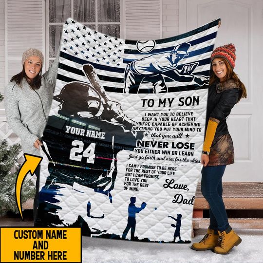 To My Son Love Dad Baseball Quilt