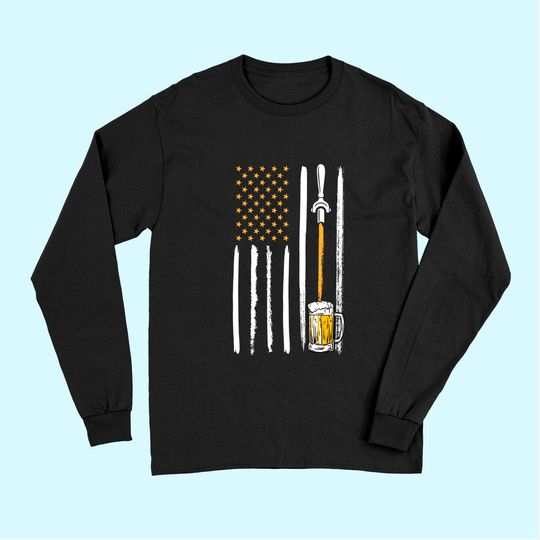 Craft Beer American Flag USA Brewery Alcohol Lovers Long Sleeves