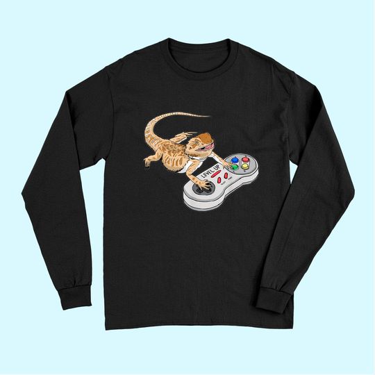 Bearded Dragon Playing Video Game Reptiles Pagona Gamers Long Sleeves