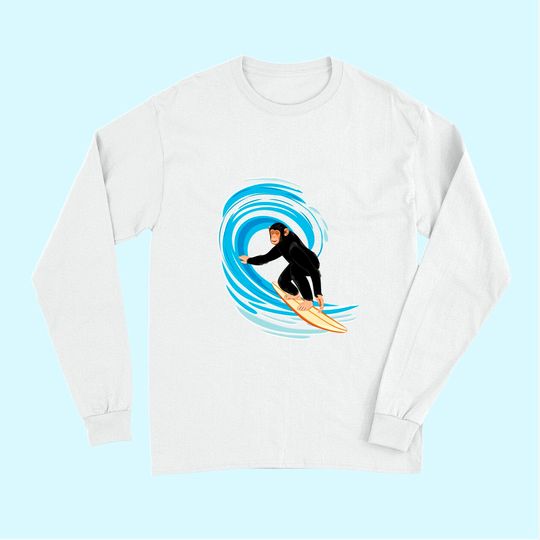 Surfing Monkey. Ape riding the tube wave on surfboard Long Sleeves