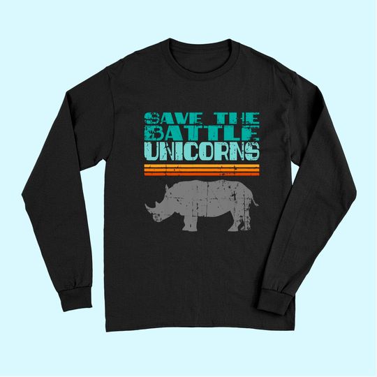 Vintage Save The Battle Unicorn Retro Rhino Rhinoceros Long Sleeves