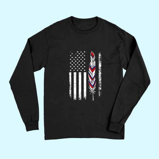 American Flag Native Tribe Feather Pride Long Sleeves