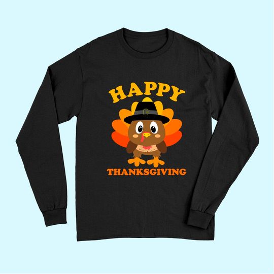 Happy Thanksgiving Long Sleeves for Boys Girls Kids Pilgrim Turkey Long Sleeves