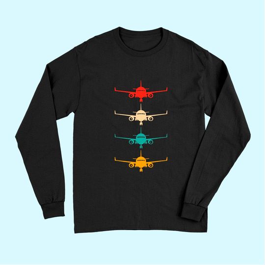 Aviation Airplane Flying Airline Funny Vintage Pilot Long Sleeves