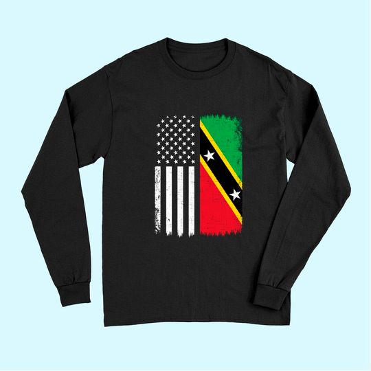 Saint Kitts And Nevis American Flag Long Sleeves