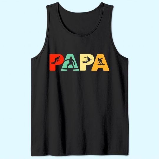 Mens Surf Dad, Retro Papa Surfing Father's Gift Tank Top