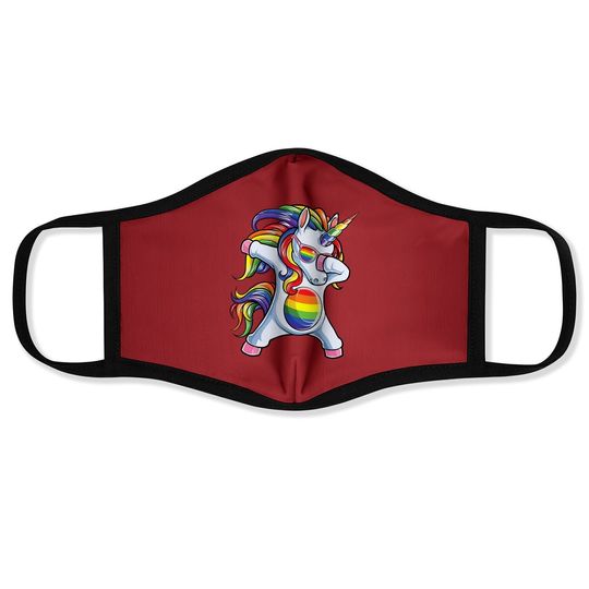 Dabbing Unicorn Gay Pride Lgbt Face Mask Lesbian Rainbow Flag Face Mask