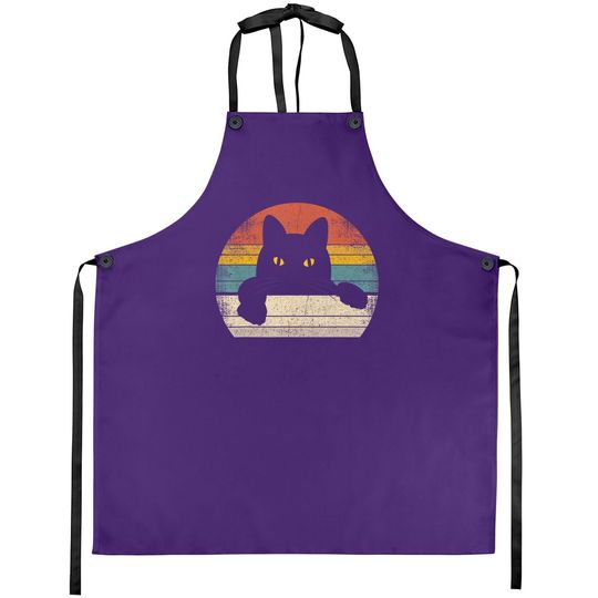 Black Cat Vintage Retro Style - Cats Lover Gift Apron