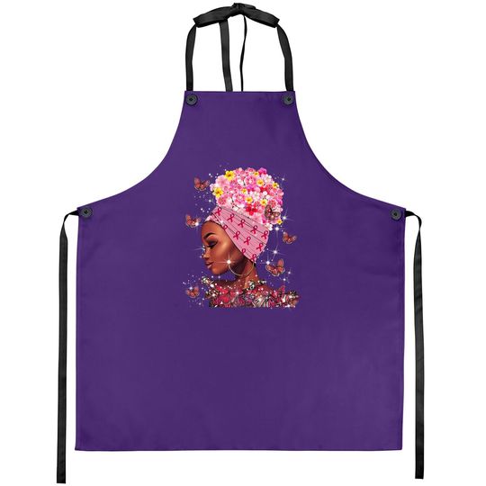 In October We Wear Pink Black Woman Breast Cancer Awareness Apron