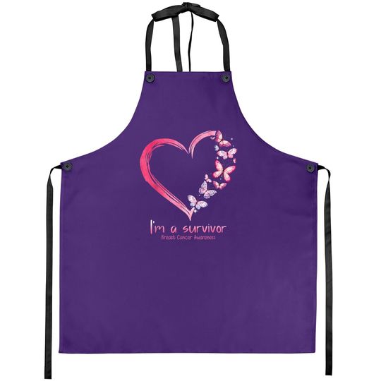 Pink Butterfly Heart I'm A Survivor Breast Cancer Awareness Apron