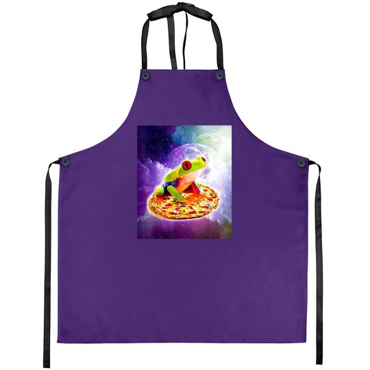 Red Eye Tree Frog Riding Pizza In Space Apron
