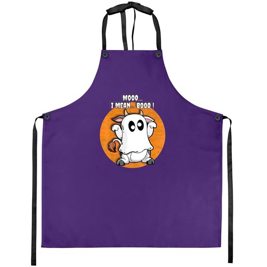 Ghost Cow Moo I Mean Boo Pumpkin Halloween Apron