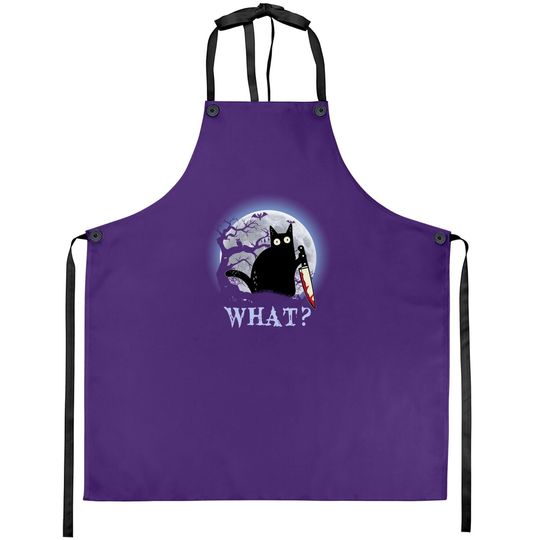 Cat What? Murderous Black Cat With Knife Halloween Costume Apron