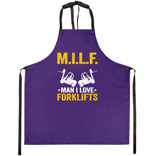 M.i.l.f. Man I Love Forklifts Jokes Funny Forklift Driver Apron