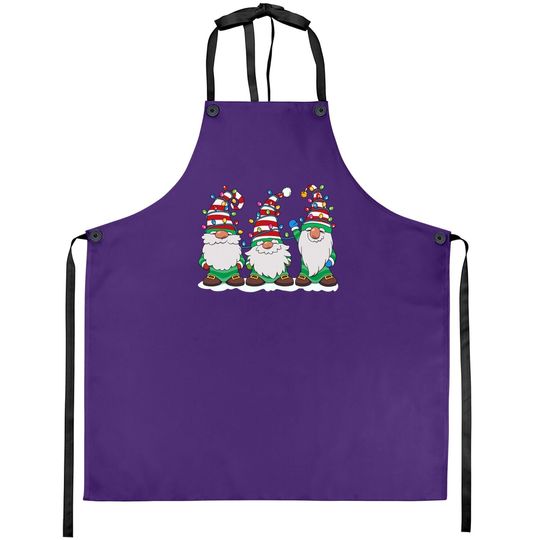 Three Gnomes With Hats Beards Christmas Tree Lights Apron