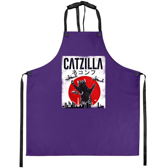 Vintage Catzilla Japanese Sunset Style Cat  apron