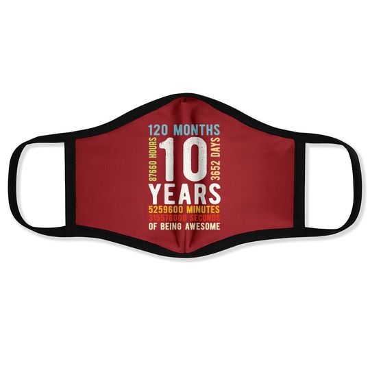 10th Birthday 10 Years Old Vintage Retro 120 Months Face Mask