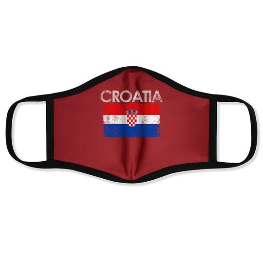 Vintage Croatia Croatian Flag Pride Gift Face Mask